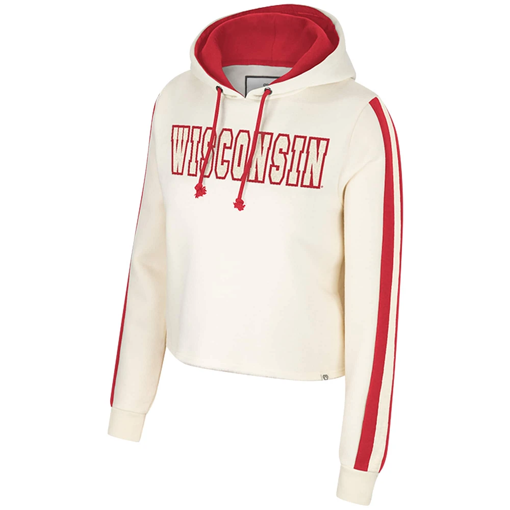 Women's Colosseum Cream Wisconsin Badgers Perfect Date Cropped Pullover Hoodie