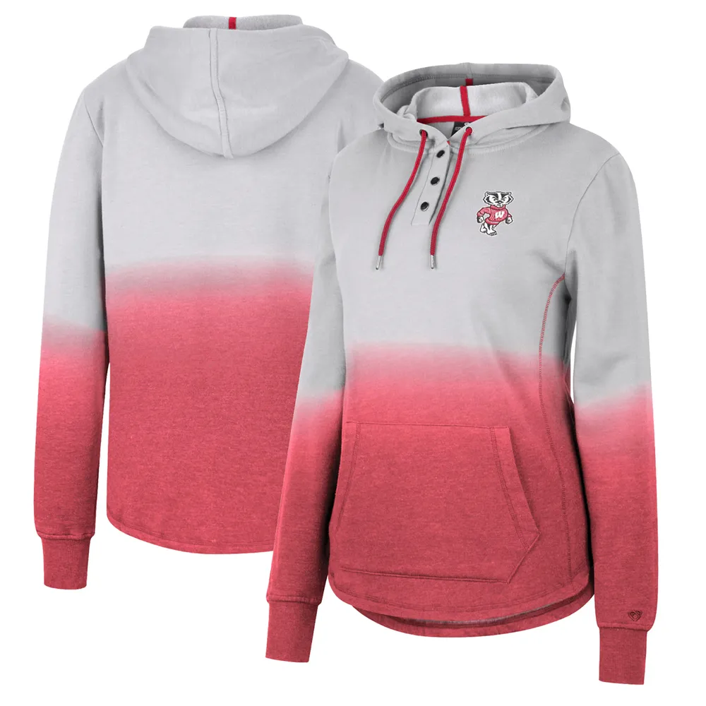 Sweat à capuche Colosseum Wisconsin Badgers Aurelia Dip-Dye Quarter-Snap gris/rouge pour femme