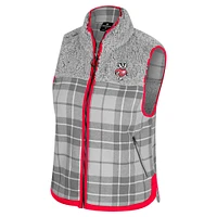 Women's Colosseum Gray Wisconsin Badgers Matilda Sherpa Plaid Full-Zip Vest