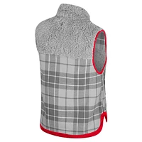 Women's Colosseum Gray Wisconsin Badgers Matilda Sherpa Plaid Full-Zip Vest