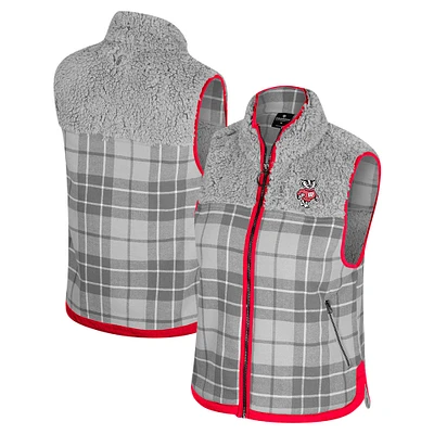 Gilet zippé en sherpa à carreaux Matilda pour femme Colosseum Gray Wisconsin Badgers