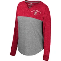 Women's Colosseum Heather Gray/Red Wisconsin Badgers Jelly of the Month Oversized Tri-Blend Long Sleeve T-Shirt