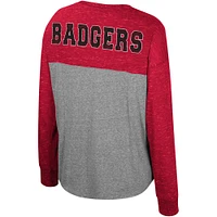 Women's Colosseum Heather Gray/Red Wisconsin Badgers Jelly of the Month Oversized Tri-Blend Long Sleeve T-Shirt