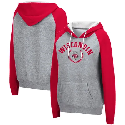 Wisconsin Badgers Colosseum Women's Contrast Raglan Pullover Hoodie - Heathered Gray