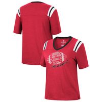 Women's Colosseum Heathered Red Wisconsin Badgers 15 Min Early Football V-Neck T-Shirt