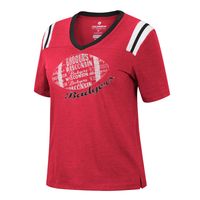 Women's Colosseum Heathered Red Wisconsin Badgers 15 Min Early Football V-Neck T-Shirt