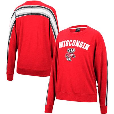 Women's Colosseum Heathered Red Wisconsin Badgers Team Oversized Pullover Sweatshirt