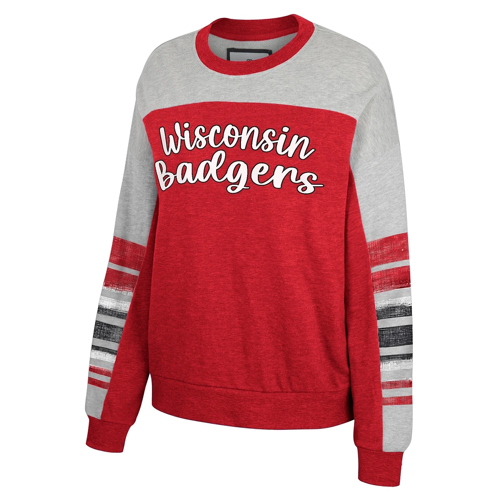 Women's Colosseum Red/Heather Gray Wisconsin Badgers Baby Talk Pullover Sweatshirt