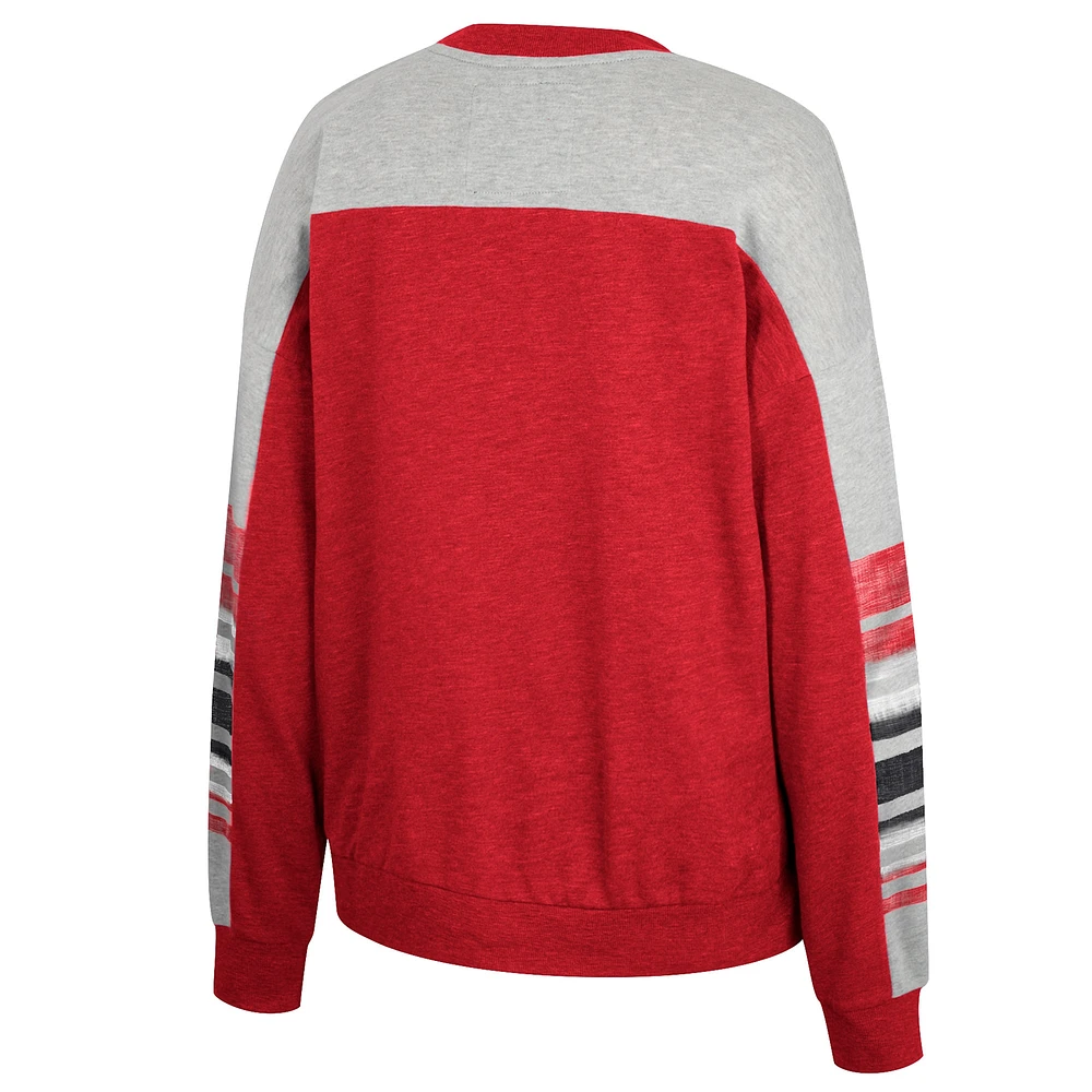 Women's Colosseum Red/Heather Gray Wisconsin Badgers Baby Talk Pullover Sweatshirt