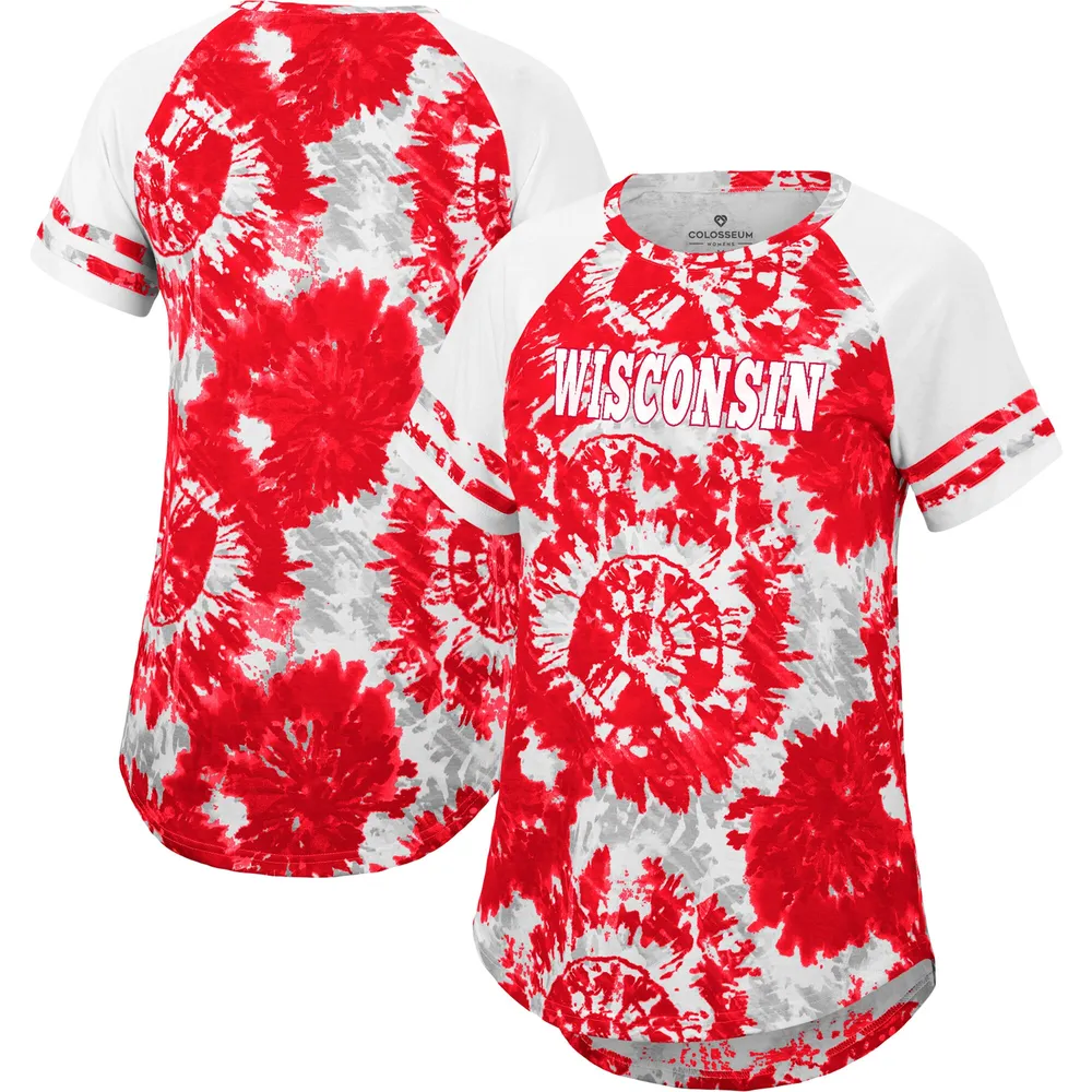 Women's Colosseum Red/White Wisconsin Badgers Annie Oversized Tie-Dye Raglan T-Shirt