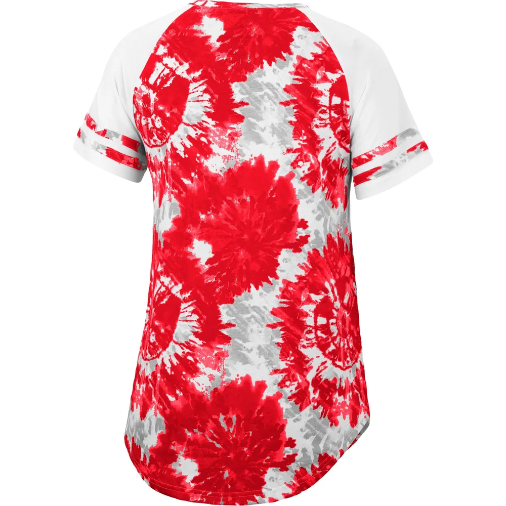 Women's Colosseum Red/White Wisconsin Badgers Annie Oversized Tie-Dye Raglan T-Shirt