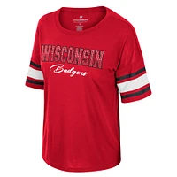 Women's Colosseum Red Wisconsin Badgers I'm Gliding Here Rhinestone T-Shirt