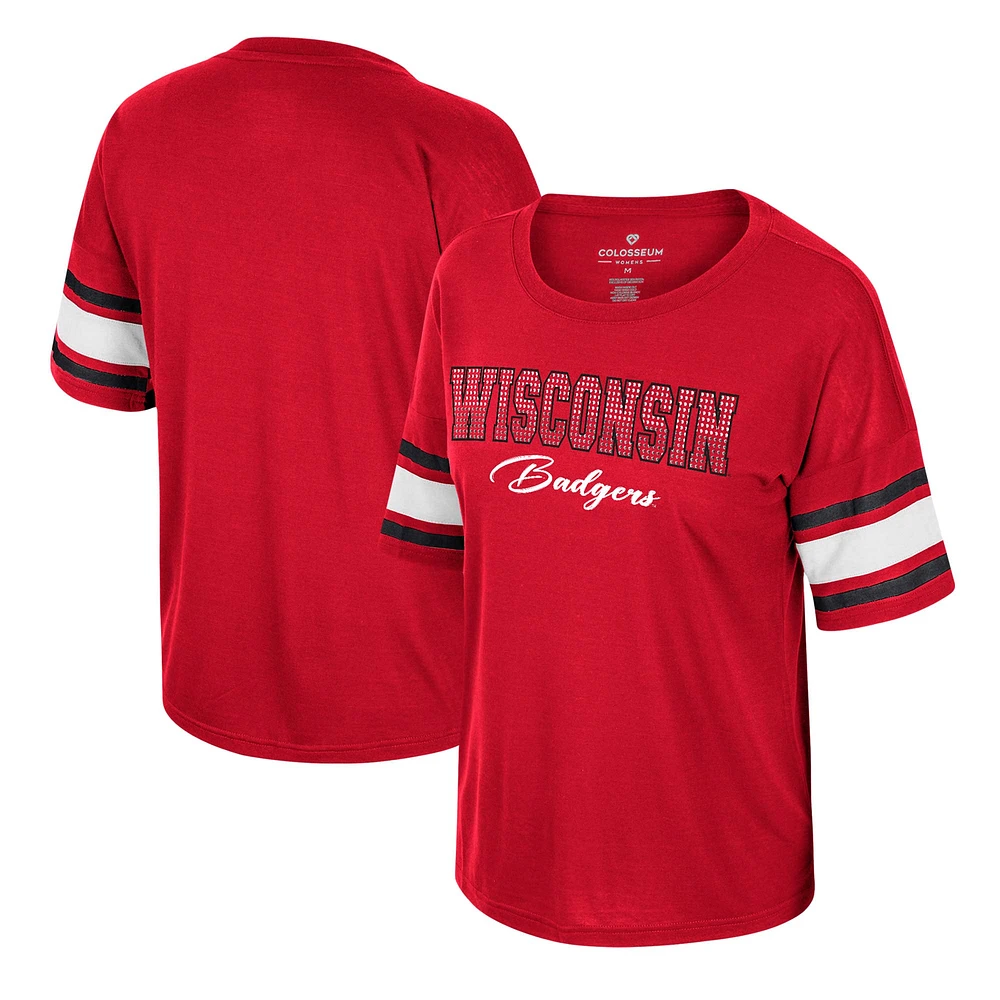 T-shirt en strass pour femmes Colosseum Red Wisconsin Badgers I'm Gliding Here