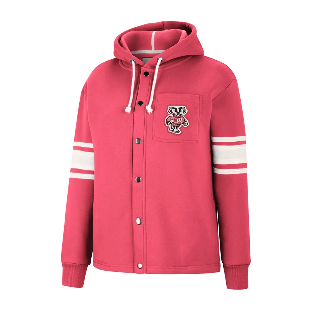 Veste à capuche rayée boutons-pression Mia Wisconsin Badgers Colosseum Red pour femme