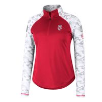 Women's Colosseum Red Wisconsin Badgers OHT Military Appreciation Flash Arctic Camo Raglan Quarter-Zip Jacket