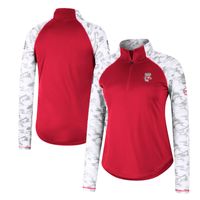 Women's Colosseum Red Wisconsin Badgers OHT Military Appreciation Flash Arctic Camo Raglan Quarter-Zip Jacket