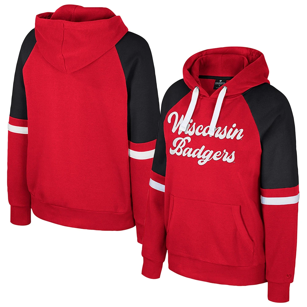 Sweat à capuche surdimensionné blocs de couleurs pour femme Colosseum Red Wisconsin Badgers