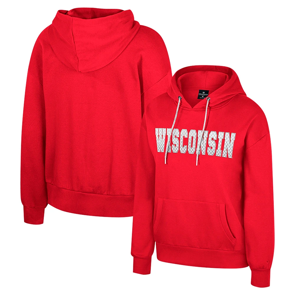 Sweat à capuche cordon de serrage et strass pour femme Colosseum Red Wisconsin Badgers Reflection