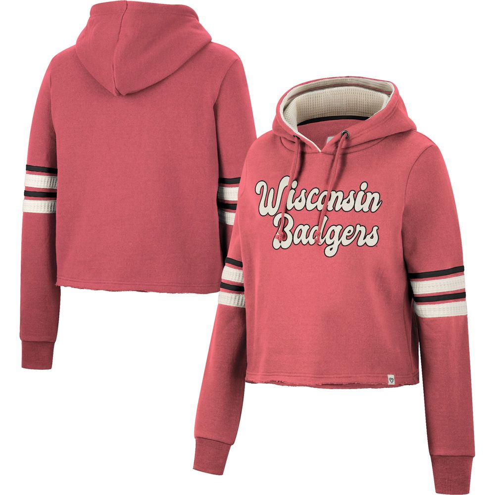 Women's Colosseum Red Wisconsin Badgers Retro Cropped Pullover Hoodie