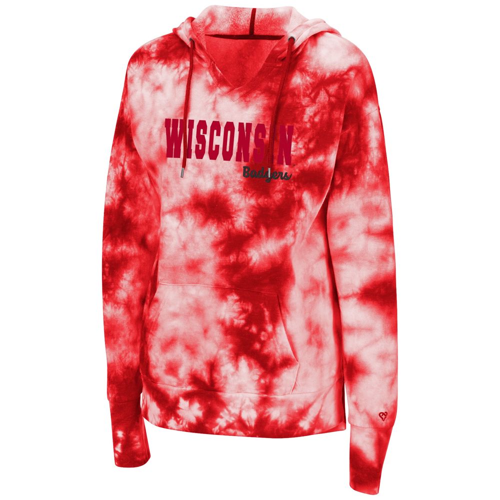 Women's Colosseum Red Wisconsin Badgers Shavonee Tie-Dye Pullover Hoodie