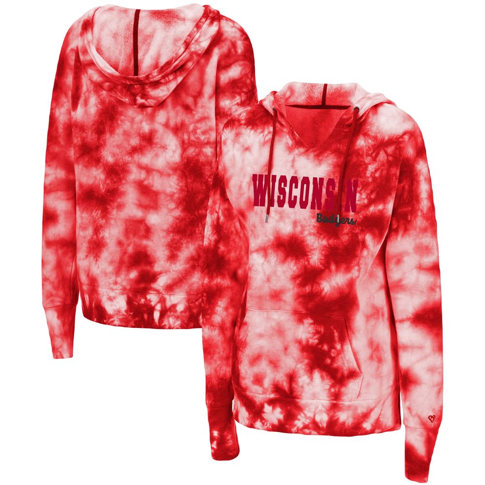 Women's Colosseum Red Wisconsin Badgers Shavonee Tie-Dye Pullover Hoodie