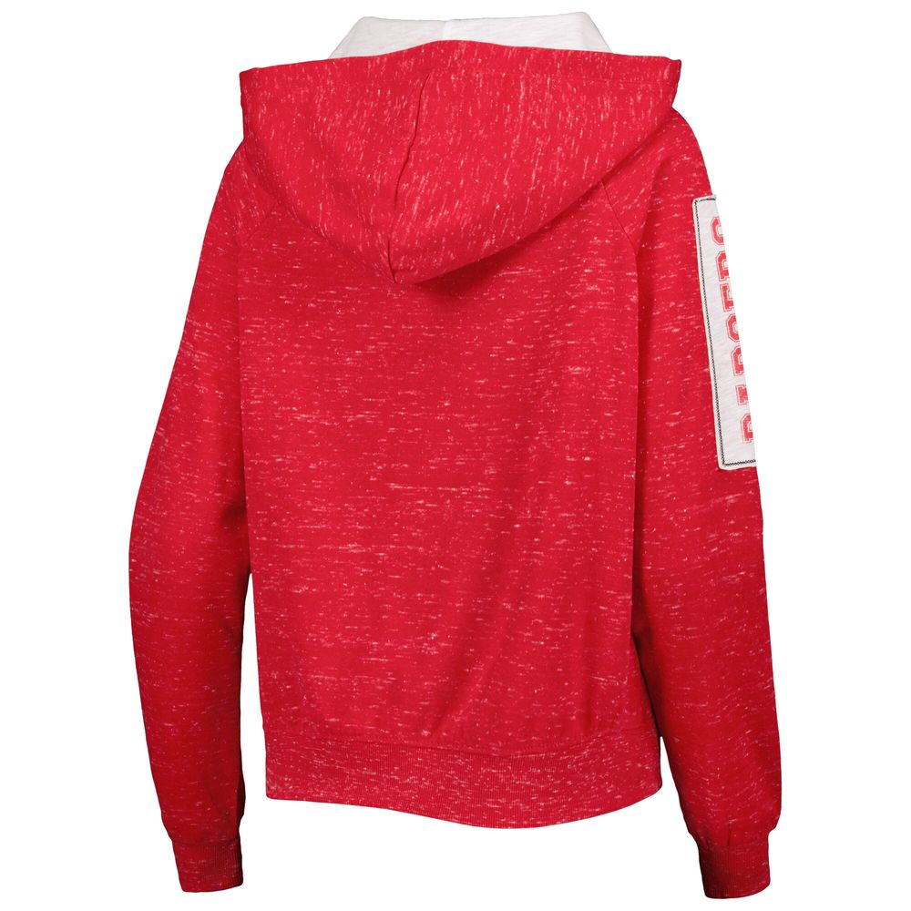 Women's Colosseum Red Wisconsin Badgers The Devil Speckle Lace-Placket Raglan Pullover Hoodie