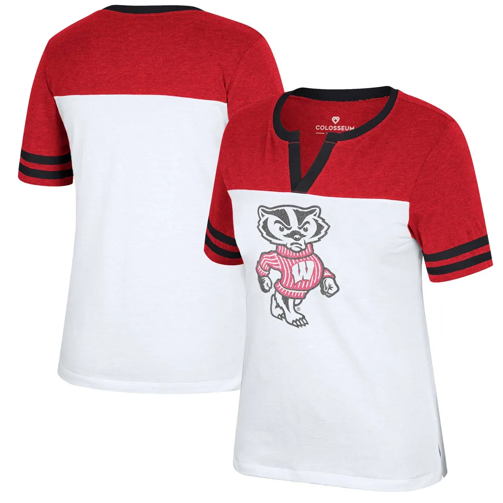 T-shirt à encolure crantée Colosseum pour femme, blanc/rouge chiné Wisconsin Badgers Frost Yourself