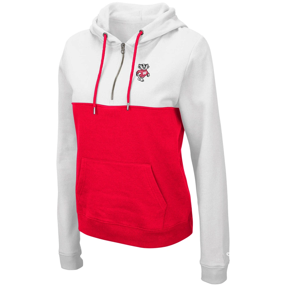 Women's Colosseum White/Red Wisconsin Badgers Aidan Lightweight Half-Zip Hoodie