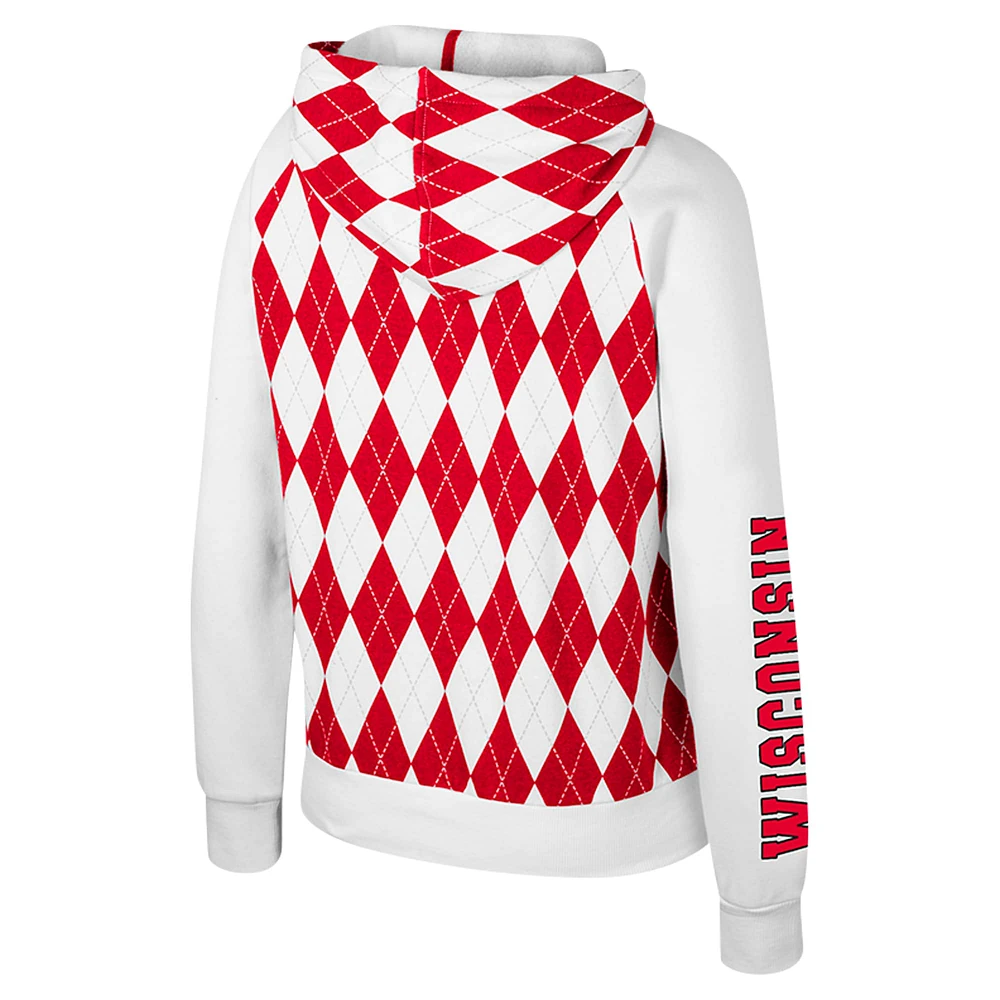 Women's Colosseum White Wisconsin Badgers The Dealio Argyle Full-Zip Jacket