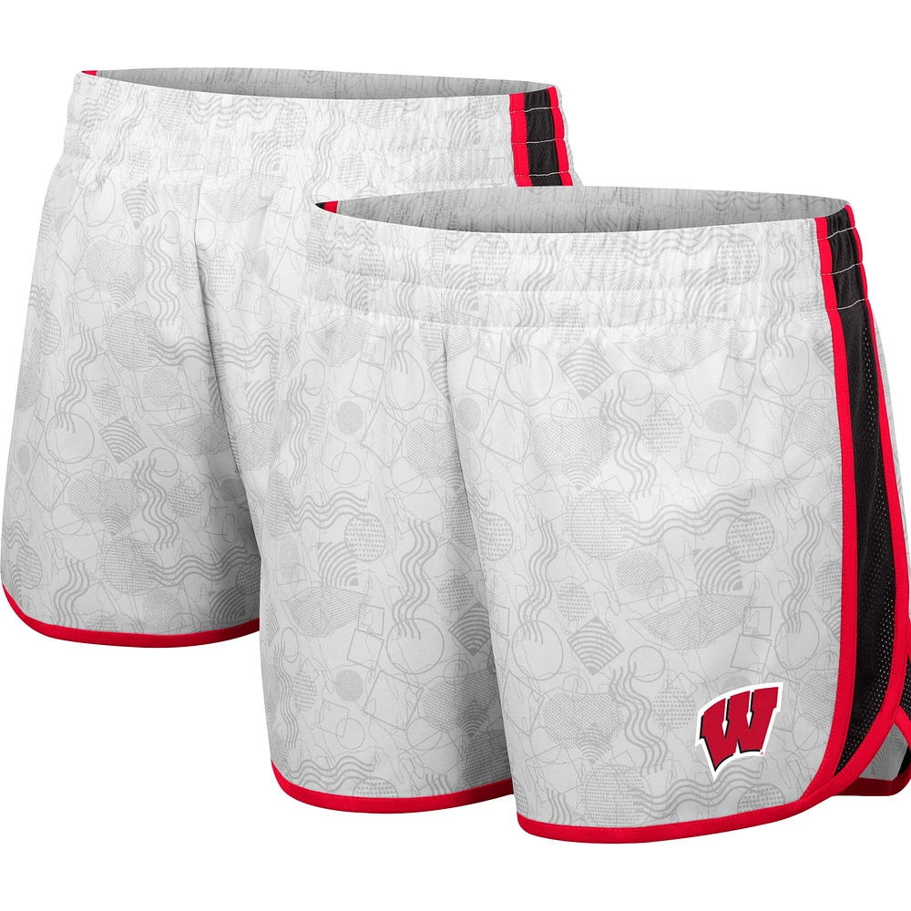 Women's Colosseum White Wisconsin Badgers The Plastics Geo Print Shorts