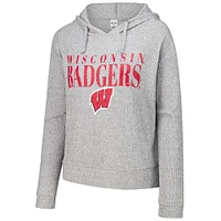 Women's Concepts Sport Heather Gray Wisconsin Badgers Juniper Soft Modest Cropped Long Sleeve Hoodie T-Shirt