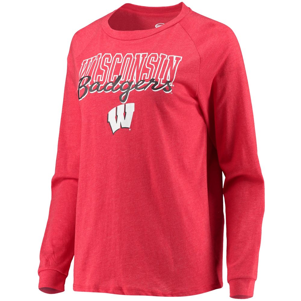 Women's Concepts Sport Heathered Red/Gray Wisconsin Badgers Raglan Long Sleeve T-Shirt & Shorts Sleep Set