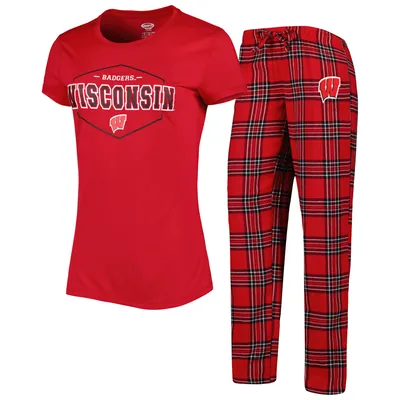 Wisconsin Badgers Concepts Sport Women's Badge T-Shirt & Flannel Pants Sleep Set - Red/Black