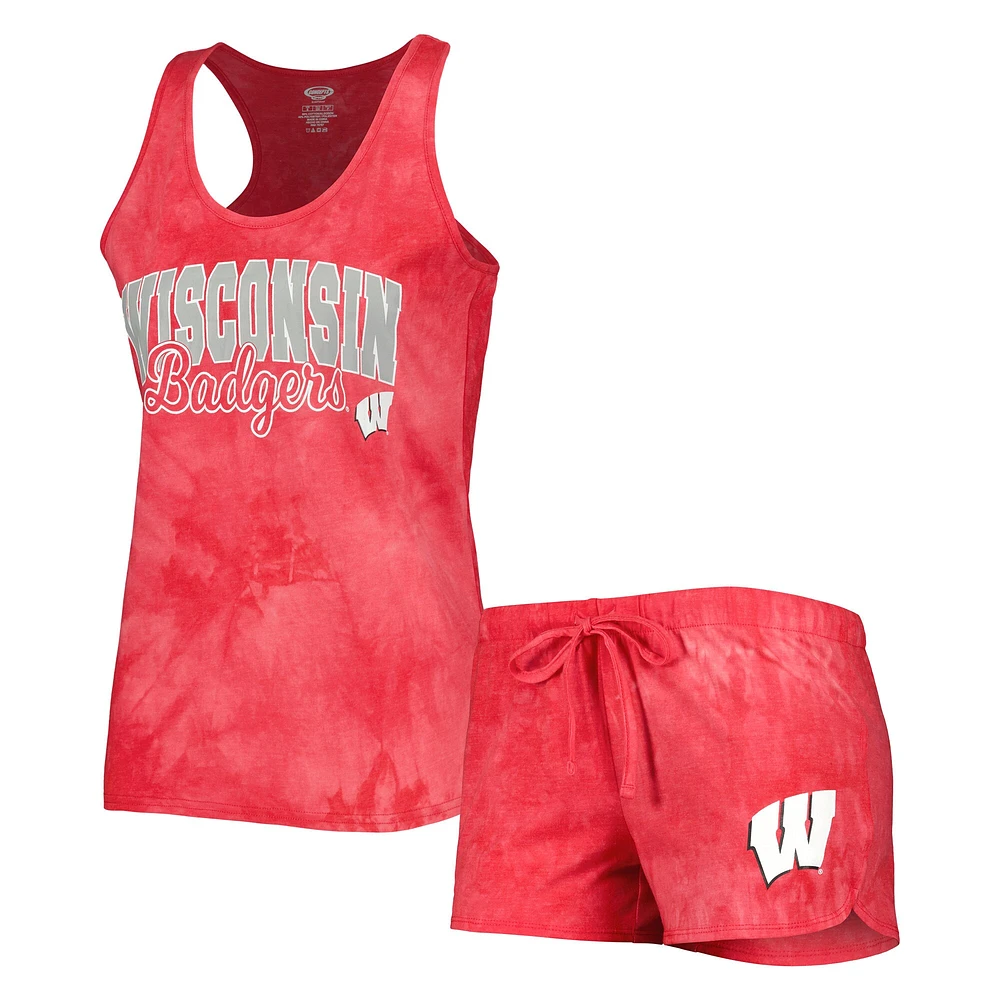 Concepts Sport Ensemble de nuit avec débardeur et short tie-dye Wisconsin Badgers Billboard pour femmes