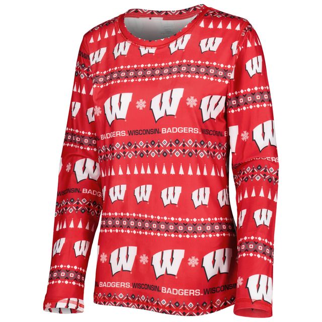 Concepts Sport pour femme Rouge Wisconsin Badgers Flurry Ugly Sweater à manches longues T-shirt et pantalon Ensemble de nuit