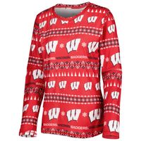 Women's Concepts Sport Red Wisconsin Badgers Flurry Ugly Sweater Long Sleeve T-Shirt & Pants Sleep Set