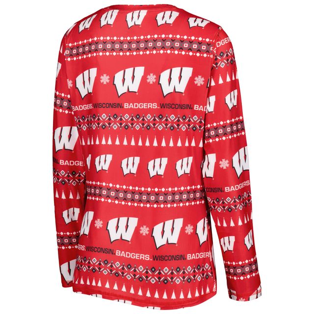 Concepts Sport pour femme Rouge Wisconsin Badgers Flurry Ugly Sweater à manches longues T-shirt et pantalon Ensemble de nuit