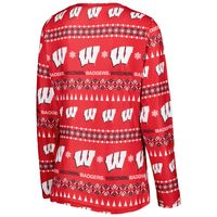 Women's Concepts Sport Red Wisconsin Badgers Flurry Ugly Sweater Long Sleeve T-Shirt & Pants Sleep Set