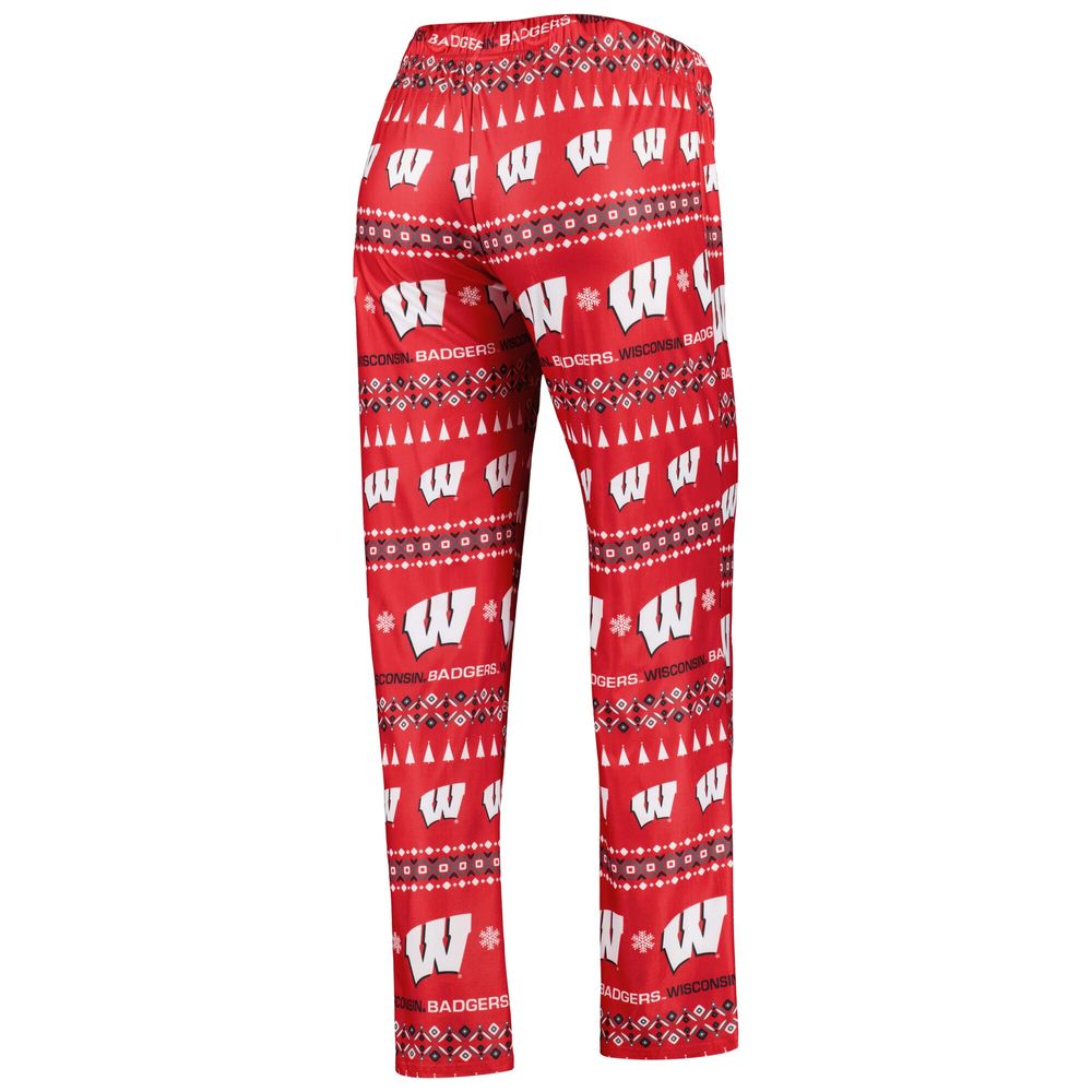 Women's Concepts Sport Red Wisconsin Badgers Flurry Ugly Sweater Long Sleeve T-Shirt & Pants Sleep Set