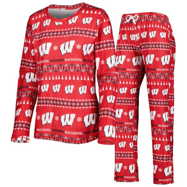 Concepts Sport pour femme Rouge Wisconsin Badgers Flurry Ugly Sweater à manches longues T-shirt et pantalon Ensemble de nuit