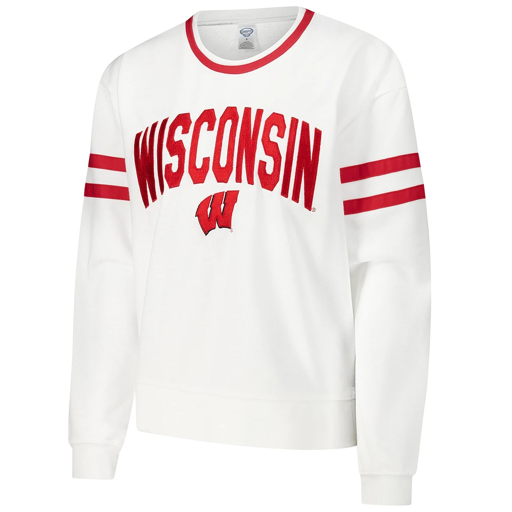 Women's Concepts Sport  White Wisconsin Badgers Borough French Terry Arch Over Long Sleeve T-Shirt