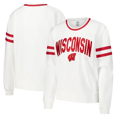 Women's Concepts Sport  White Wisconsin Badgers Borough French Terry Arch Over Long Sleeve T-Shirt