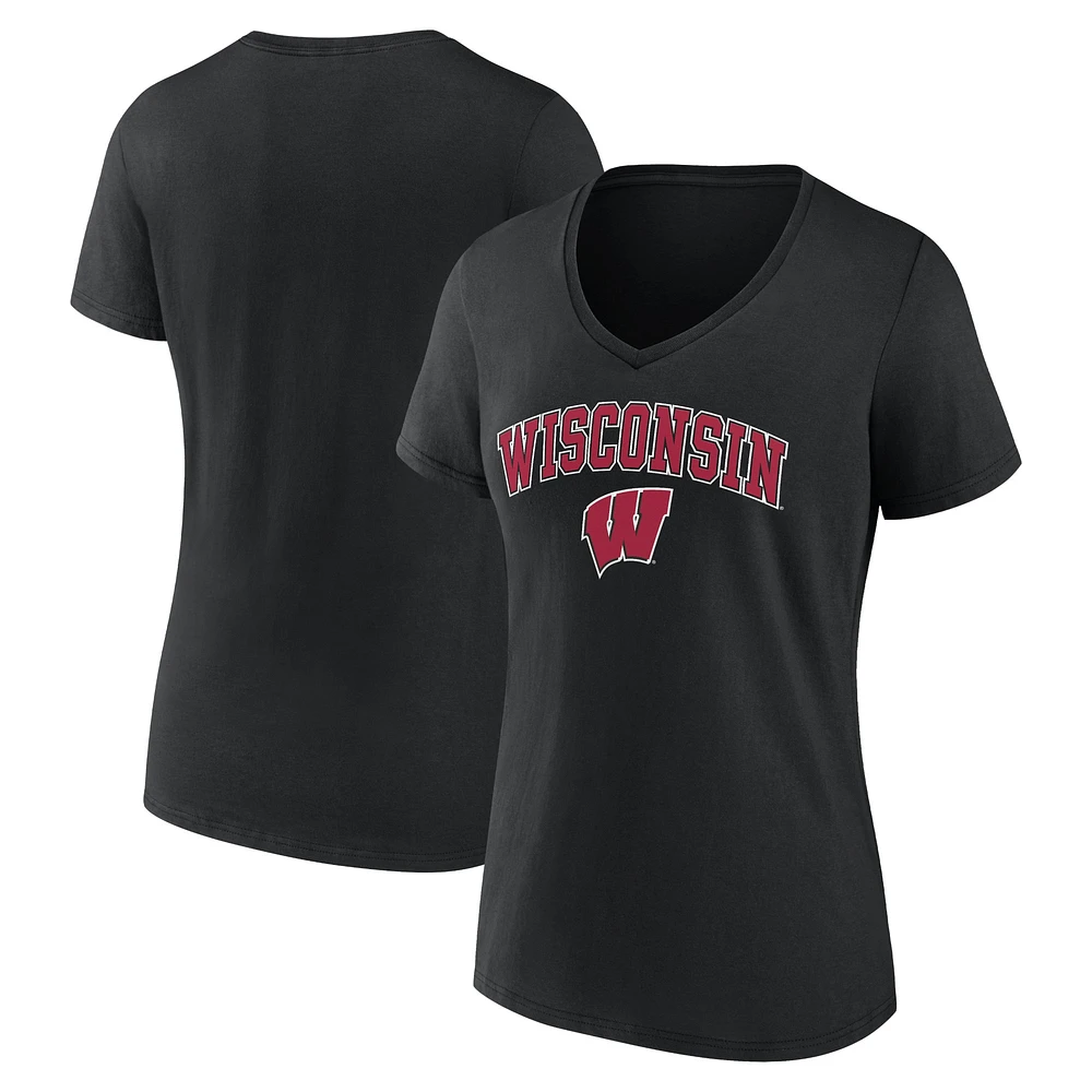 T-shirt à col en V noir pour femmes Fanatics Wisconsin Badgers Campus