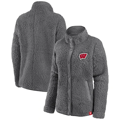 Women's Fanatics  Gray Wisconsin Badgers Wheelhouse Iconic Sherpa Full-Snap Jacket