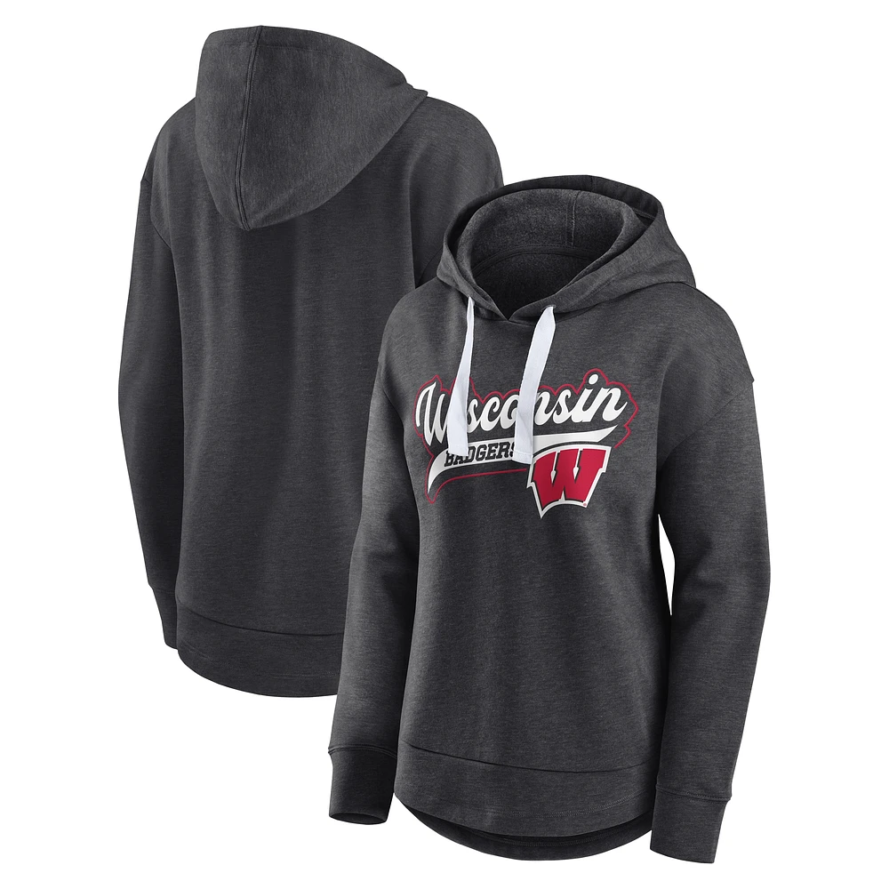 Women's Fanatics  Heather Charcoal Wisconsin Badgers Tail Sweep Pullover Hoodie