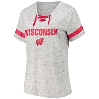 Women's Fanatics Heather Gray Wisconsin Badgers Plus Lace-Up V-Neck T-Shirt