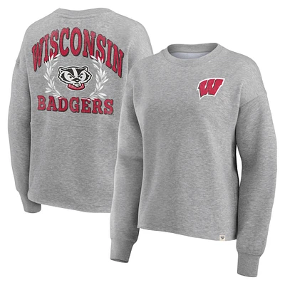 Sweat-shirt à capuche Fanatics Heather Grey Wisconsin Badgers Ready Play Crew pour femmes