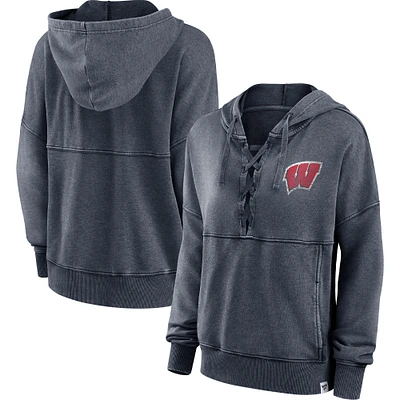 Women's Fanatics Heathered Charcoal Wisconsin Badgers Overall Speed Lace-Up Pullover Hoodie