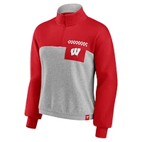 Women's Fanatics Red/Heathered Gray Wisconsin Badgers Sideline to Colorblock Quarter-Zip Jacket