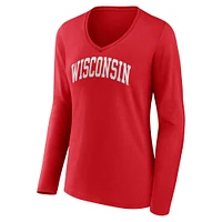 Women's Fanatics Red Wisconsin Badgers Basic Arch Long Sleeve V-Neck T-Shirt